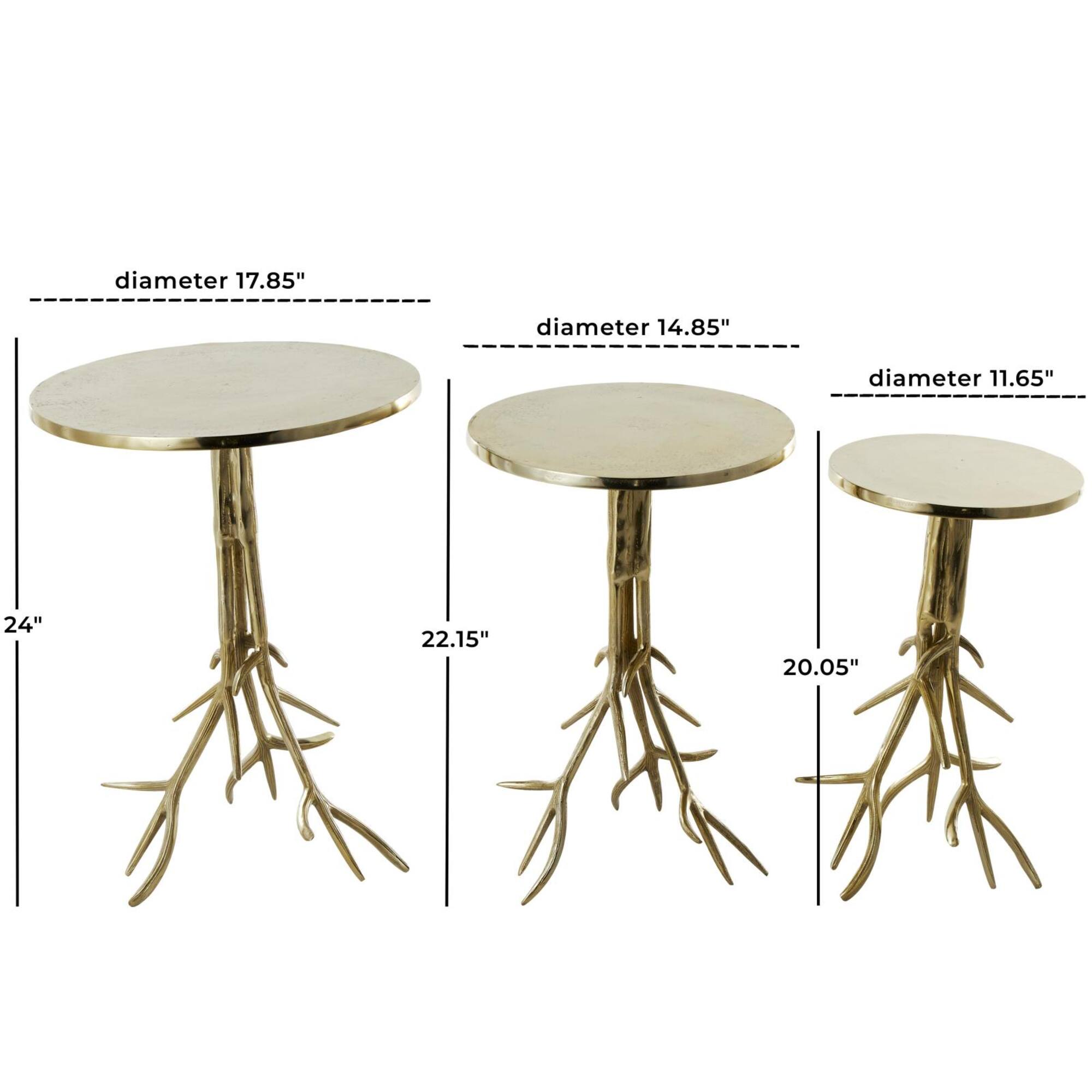 Gold & Aluminum Metal Tree Accent Table with Branch Inspired Bases, 3ct.